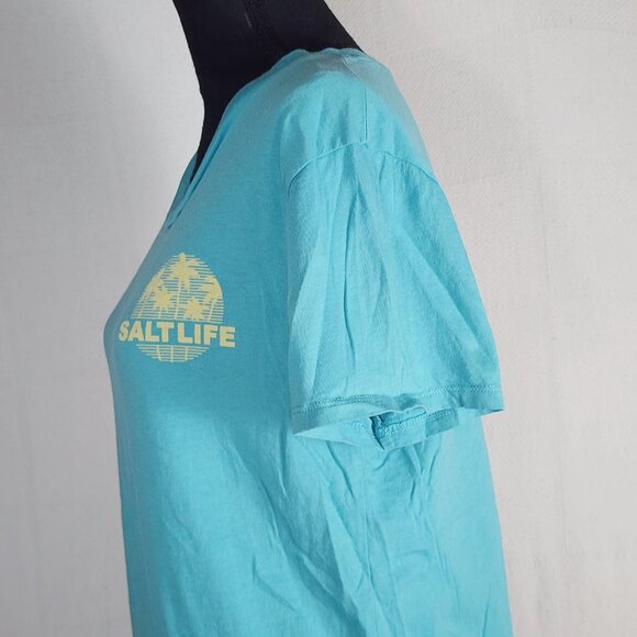 Salt Life Live Salty Pastel Green Yellow Cotton Cap Sleeve Palm Promenade Tee M - Picture 9 of 16